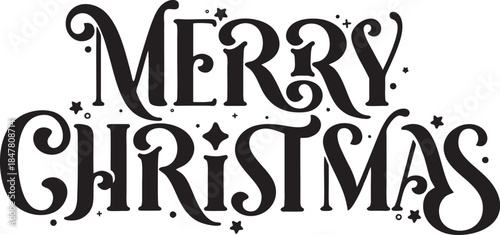 Elegant merry christmas handwritten calligraphy lettering in black on a white background for holiday greetings