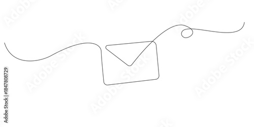 Continuous line drawing of an envelope mail symbolizing communication messaging and information exchange. Single line illustration suitable for email post office and business themes.