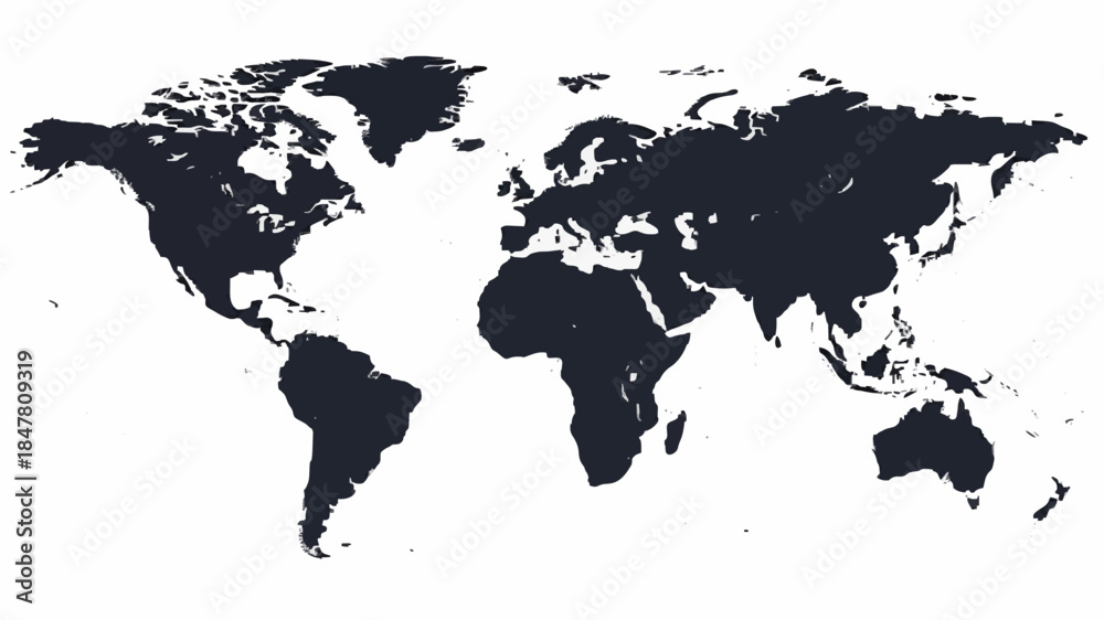 Fototapeta premium Minimalist World Map Design with Clear Continent Outlines in Gray