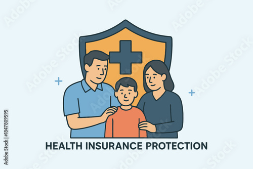 Health Insurance Protection for Family Shield Concept