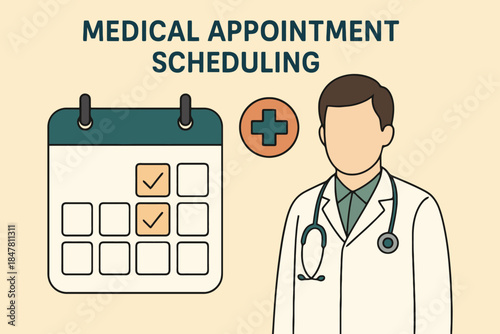 Doctor Stands by Calendar and Plus Sign for Medical Appointment Scheduling