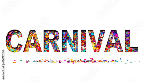 Colorful Carnival Text Filled With Confetti On Transparent Background For Party Decorations And Festive Celebrations Event Promotions And Design Templates