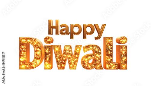 Happy Diwali Golden Text Effect With Glowing Lights On Transparent Background For Festive Celebrations And Holiday Greetings Indian Festival Of Lights