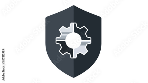 Modern digital security shield icon with gear embedded representing cyber protection and data