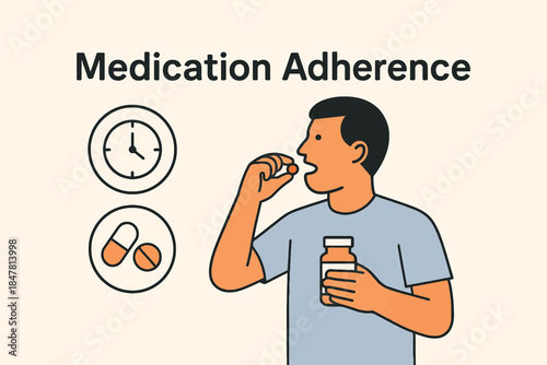 Man takes medication as prescribed, demonstrating medication adherence.