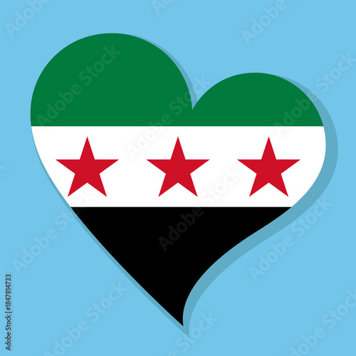 Isolated national flag of The Syrian Arab Republic. Love flag of Syria. Syria heart-shaped flag vector illustration color background.