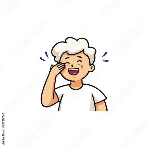 Cartoon boy experiencing joyful tears of overwhelming happiness expressing true emotion portrait