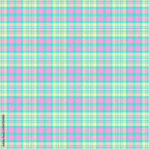 Checked texture check seamless, yuletide background vector tartan. Hounds tooth textile plaid fabric pattern in teal and pink colors.