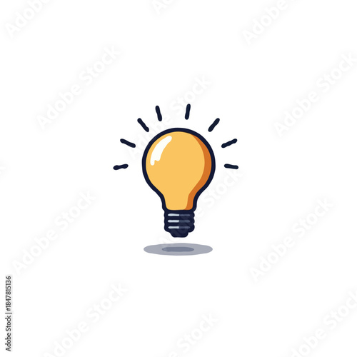 Concept of brightness, lightbulb shining with emanating rays, represents a flash of innovation and