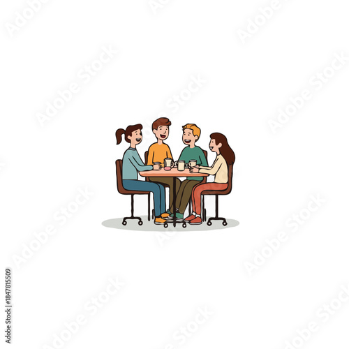 Group of friends gathering at a table for conversation and drinks sharing pleasant moment