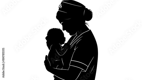 Nurse holding baby with transparent background