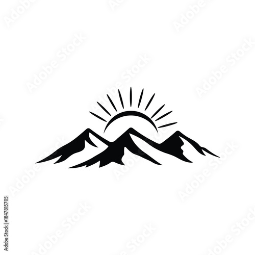 abstract mountain hill peak rock and sunlight logo design, landscape graphic vector template