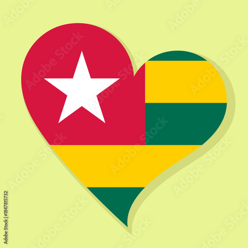 Isolated national flag of Togo. Love flag of The Republic of Togo. Togo heart-shaped flag vector illustration color background.