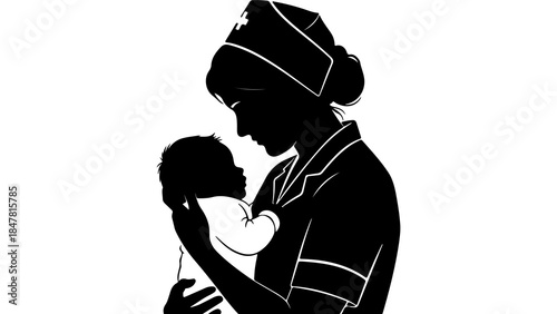 Nurse holding baby with transparent background