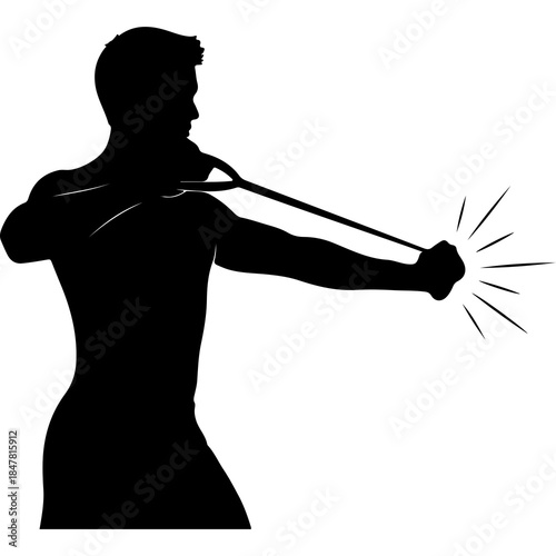 Man exercising with resistance band with transparent background