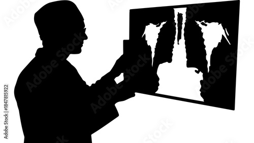 Radiologist examining x-ray with transparent background