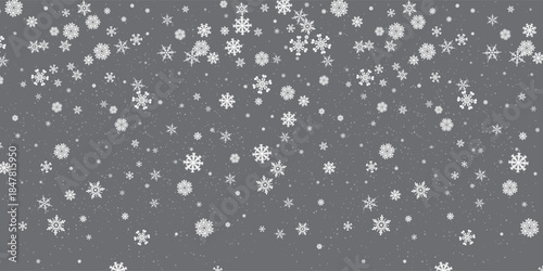 Falling white snowflakes on a dark gray background seamless pattern winter holiday christmas weather backdrop texture design
