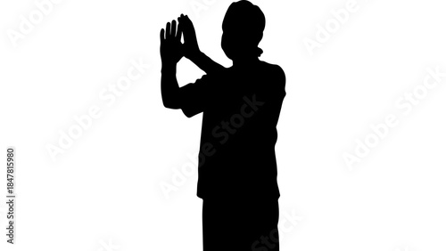 Silhouette of clapping man with transparent background