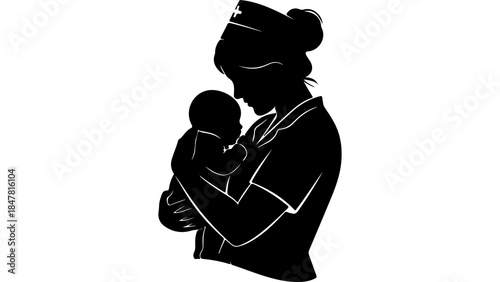 Nurse holding baby with transparent background