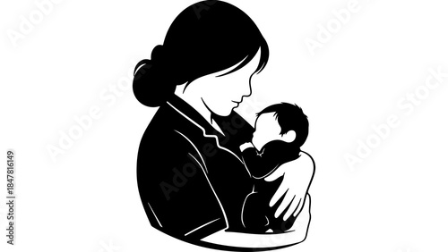 Mother holding baby with transparent background