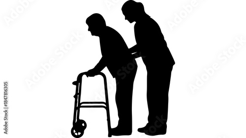 Elderly care assistance with transparent background