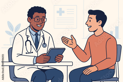 Doctor Consults Patient on Tablet About Health and Wellness