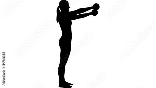 Woman exercising with kettlebell with transparent background