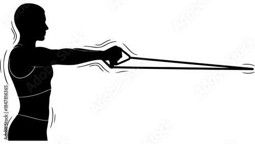 Woman exercising with resistance band with transparent background