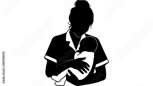 Mother holding baby with transparent background
