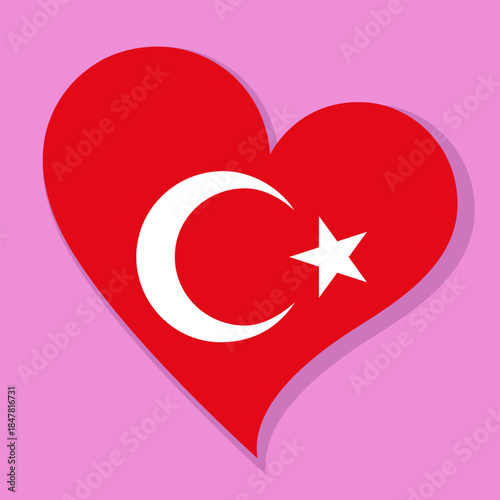 Isolated national flag of Turkey. Love flag of Turkey. Turkey heart-shaped flag vector illustration color background.
