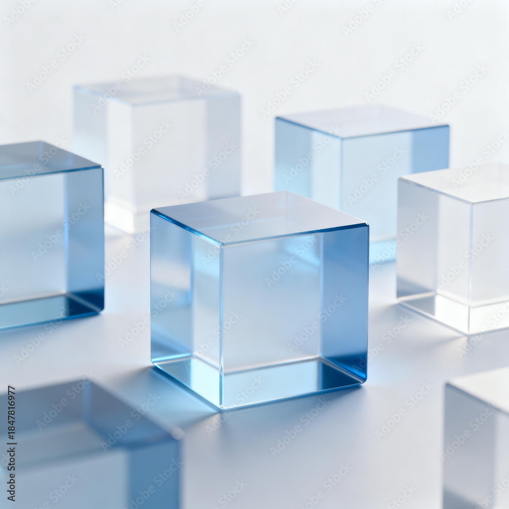 Obraz premium Transparent Blue Glass Cubes on White Background