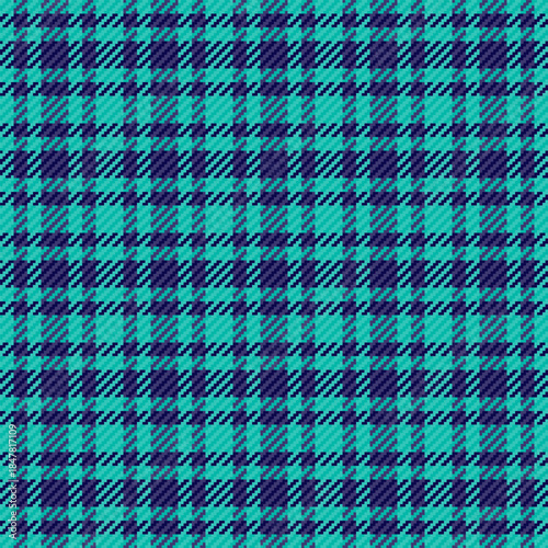 Machinery pattern texture tartan, seventies vector seamless background. Front textile check plaid fabric in teal and indigo colors.