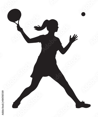 a women long tennis player playing silhouette vector illustration