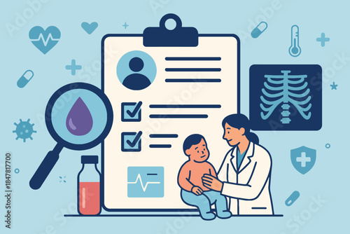 Doctor Reviews Medical Chart with Child and X-ray