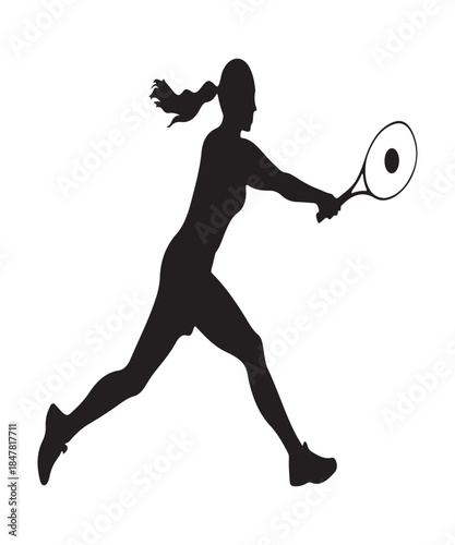 long tennis player silhouette vector illustration