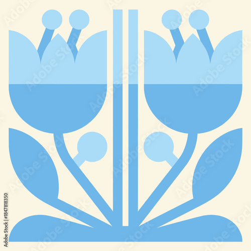 [Vector EPS]Simple and Elegant Blue Floral Design with Symmetrical Flowers