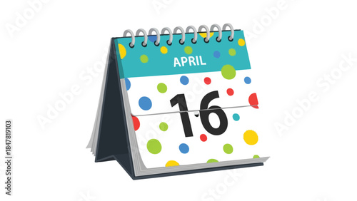 Vibrant desktop calendar displaying the sixteenth of April with playful polka dot design for scheduling important dates and events illustrated