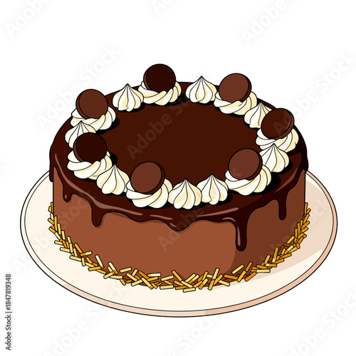 [Vector EPS]Delicious chocolate cake with cream and chocolate decorations