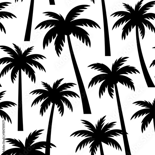 [Vector EPS]Black and white pattern of palm tree silhouettes on a light background