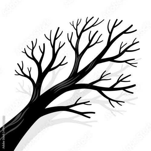 [Vector EPS]Black bare tree branches against a white background showing winter or autumn