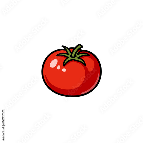 [Vector EPS]A bright red ripe fresh tomato with green stem