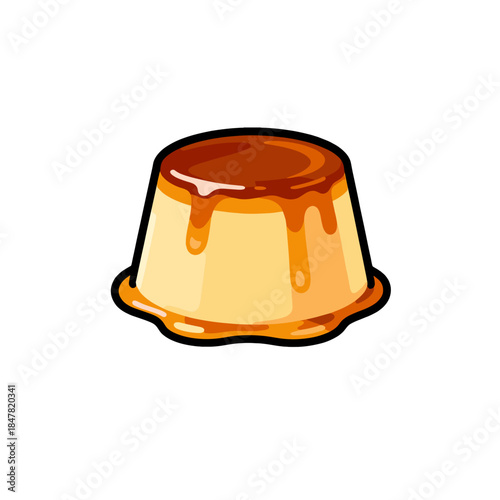 [Vector EPS]Delicious caramel custard pudding with sweet sauce on top