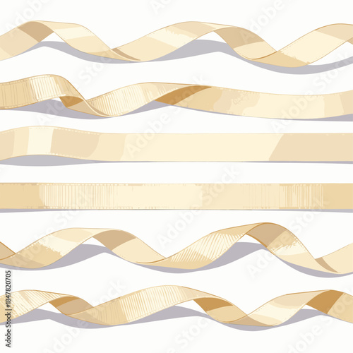 [Vector EPS]Set of golden decorative ribbons with different patterns and twists