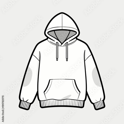 [Vector EPS]A simple white hoodie with a hood and front pocket