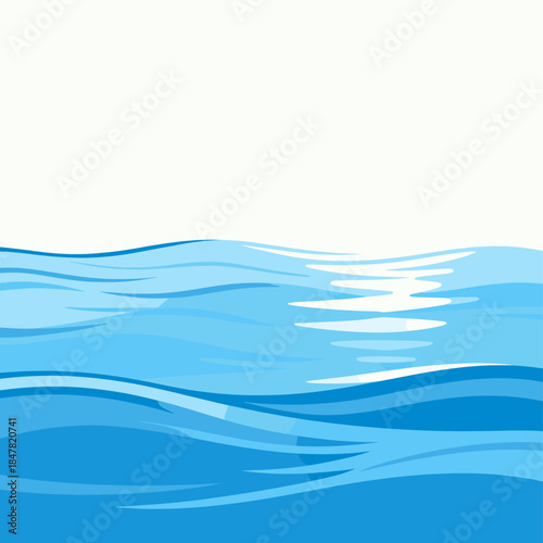 [Vector EPS]A serene illustration of blue ocean waves with sunlight reflection
