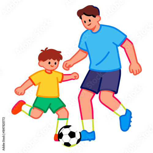 [Vector EPS]Father and son playing soccer together outdoors