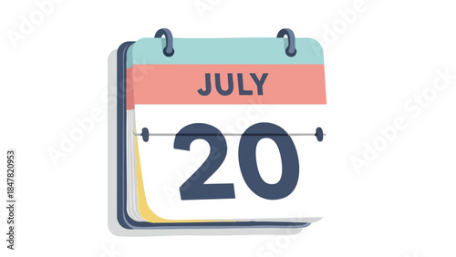 Vibrant flat design illustration of July 20 calendar page for event planning and scheduling