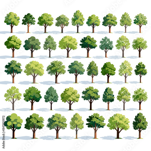 [Vector EPS]Collection of various green trees in different shapes and sizes