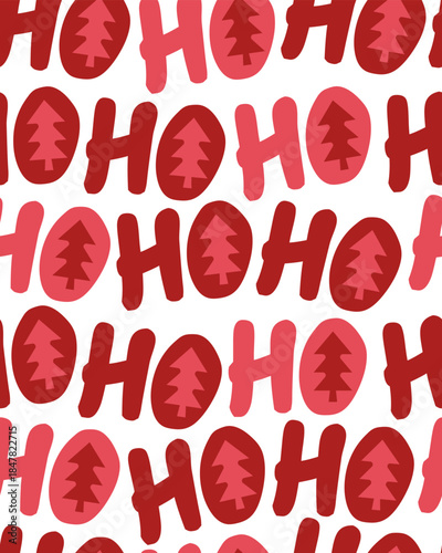 Seamless pattern with the inscription "HO HO." Large red letters on a white background. Christmas and New Year's design