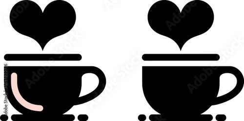 Two cups of coffee with hearts rising as steam.